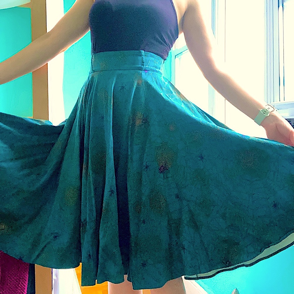 Pinup Couture Doris Vintage Swing Skirt with Pockets in Teal Spiderweb, Size S